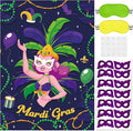 Mardi Gras Pin the Mask On the Dancer Party Game Large Poster with 24 Pcs Stickers Blindfolds Fun Masquerade Activity for Fat Tuesday New Orleans Carnival Birthday Party Decorations Wall Decor