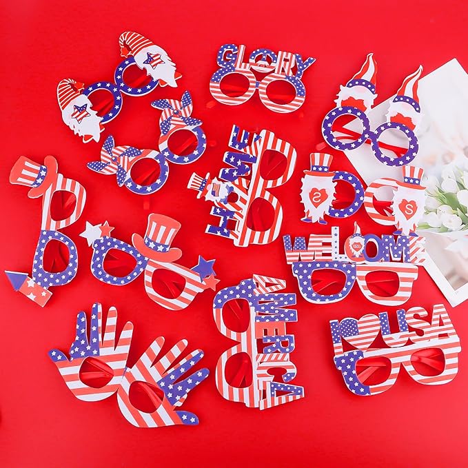Wecoe 12pcs Independence Day Eyeglasses Eyewear Memorial Day Patriotic Celebrations Party Favors Supplies Decorations