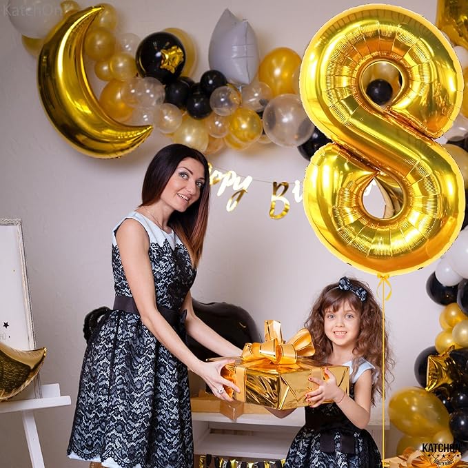 KatchOn, Giant Gold Number 8 Balloon - 40 Inch | Golden 8 Balloon for Golden 8th Birthday Decorations for Girls | 8th Birthday Decorations Boy | Number Balloons for Anniversary Party