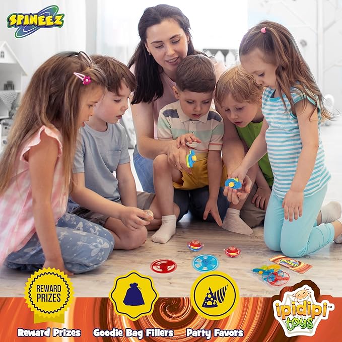 IPIDIPI TOYS Spineez Light Up Flying Saucer Spinning Tops – 12-Pack UFO Spinner Toys, Easter Basket Stuffers for Kids, Birthday Party Favors, Goodie Bag Stuffers, School Prizes – Orange