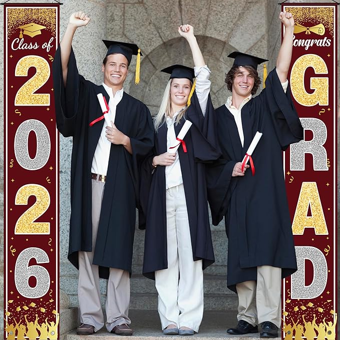 OHOME Graduation Decorations 2026 - Maroon Gold Congrats Grad Porch Banner for Graduation Party Decorations - Class of 2026 - Party Favors Supplies Backdrop Yard Signs Decor (Maroon)