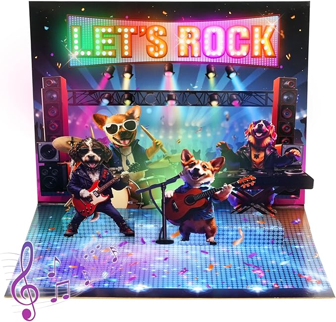 3D Pop Up Birthday Cards, Musical Rock Dog Band Birthday Cards, Happy Birthday Gifts for Mom Women Men Kids Child Dad Father Wife (Black)