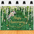 Sensfun Happy Anniversary Backdrop Green Grass Floral Banner Cheers to Wedding Anniversary Party Decorations Marriage Memorial Portrait Photo Booth Background 7x5ft