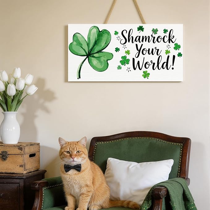 OHOME St Patricks Day Decorations - Hanging Wooden Sign for Wall Home Door Birthday | Shamrock Decorations Wood Wreaths Irish St Patty's Day Accessories Party Favors - St. Patrick's Day Decor