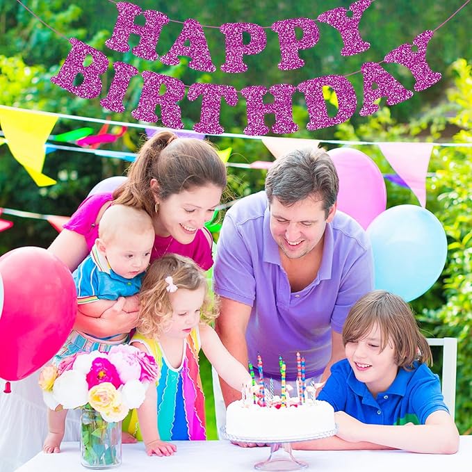 Glitter Purple Happy Birthday Banner Birthday Party Decorations Sign Garland Bunting Banner for Wall Decor Party Background for Kids Boys Girls Adults