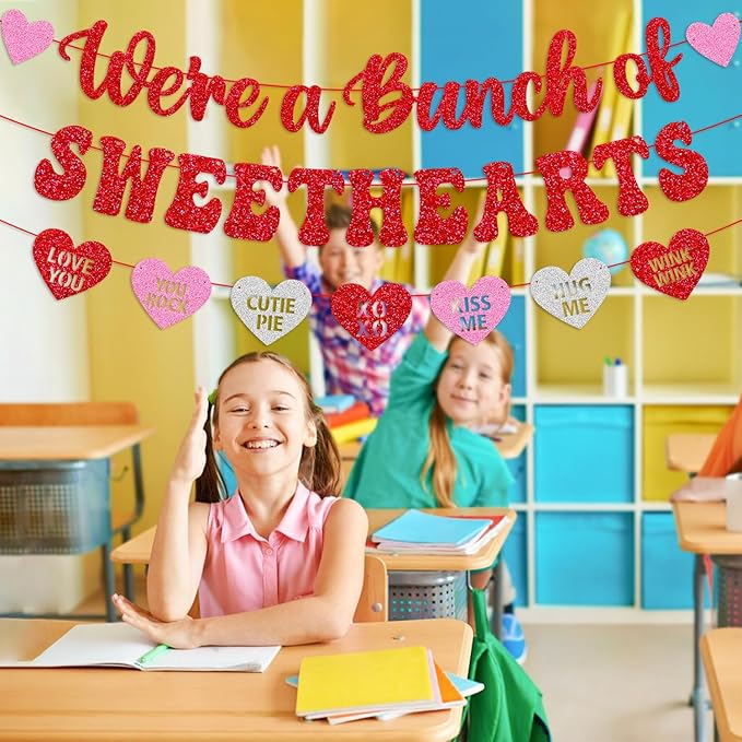 We’re A Bunch of Sweethearts Banner Valentines Day Party Decorations for School Classroom Teacher Student Classmate Celebrating Happy Valentines Day Party Supplies
