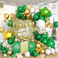 Green Gold White Balloons Arch Kit with Star Balloon Pennant Flag Bunting 2025 Foil Balloon Banner Green Gold Confetti Balloons Garland for Class of 2025 Graduation Theme Birthday Party Supplies