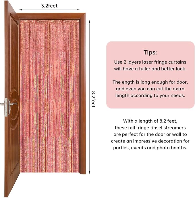 2 Pack 3.3 x 8.2 ft Tinsel Foil Fringe Backdrop Curtain, Upgraded Rose Gold Glitter Metallic Streamers, Party Photo Curtains Backdrop for Birthday Wedding Bride Prom Bachelorette Party Decor