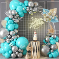 Teal Balloon Garland Kit, 100 Pcs Metallic Silver and Teal Blue Balloon Garland Kit, Turquoise Teal Blue Metallic Silver Balloons Different Sizes for Baby Shower Birthday Wedding Party Decorations