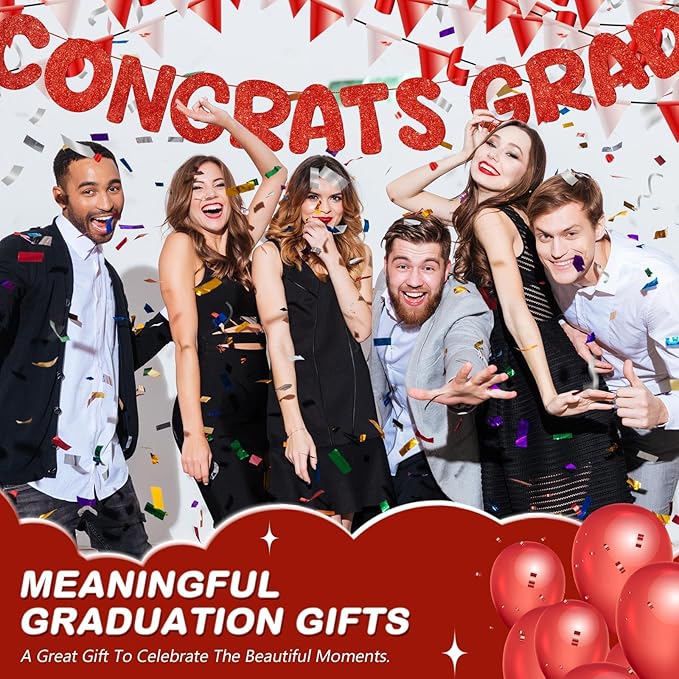 Fulmoon Pre Strung Congrats Grad Banner Glitter Congratulations Banner College Graduation Sign Class of 2026 Grad Party Decorations for High School University Graduation Party Favor(Red)