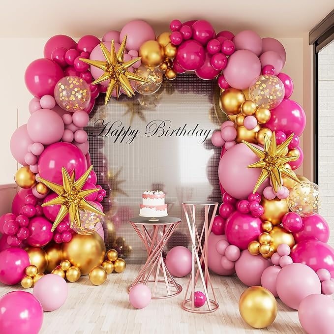 Hot Pink Balloon Garland Arch Kit,127Pcs Hot Pink Macaron Pink Gold Balloon for Graduation Baby Shower Birthday Wedding Gender Reveal Party Decorations
