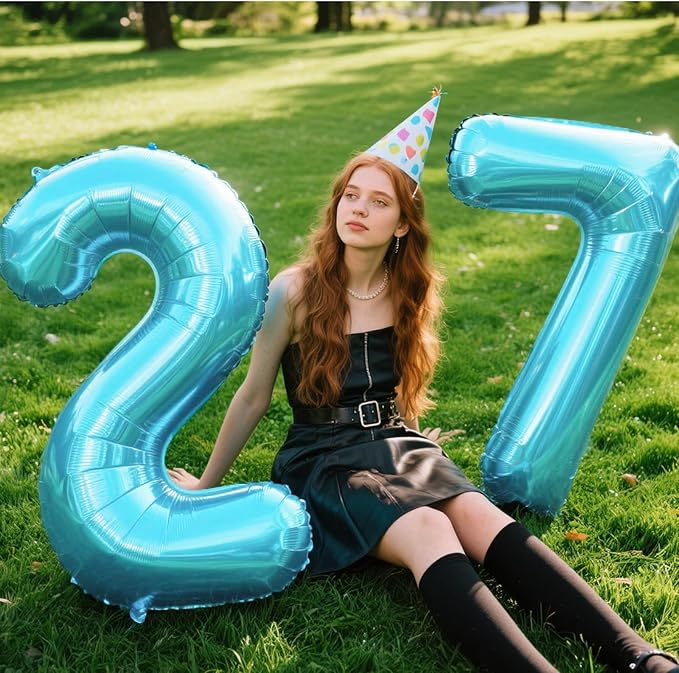 40 Inch Light Blue Number 27 Digital Balloon,Jumbo Mylar Foil Helium Balloon for 27 Balloons for Birthday Party,Wedding Anniversary Party Decorations