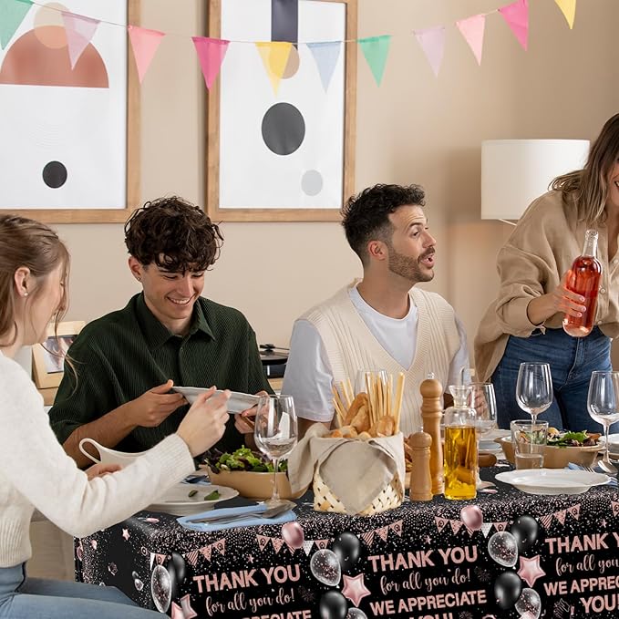 We Appreciate You Tablecloth Decoration,Thank You Party Decoration 3cs Rose Gold Thank You for All You Do Table Covers for Appreciate Party Employee Teacher Doctor Decor