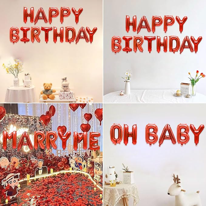 2 Set 52Pcs Red Alphabet A-Z Letter Balloons 16in Balloon Foil Letter Decorations Party Decor Red Letter Balloons Alphabet A-Z Party Supplies