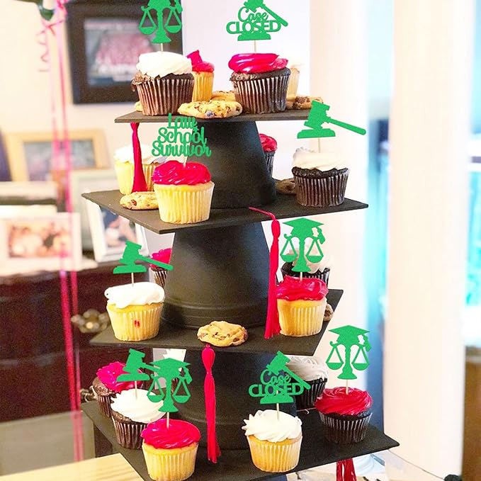 Gyufise 24Pcs Green 2026 Lawyer Graduation Cupcake Toppers Glitter Class Of 2026 Lawyer Grad Cake Toppers Cap Diploma Cupcake Picks 2026 Graduation Theme Party Cake Decorations Supplies