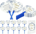 Aneco 120 Pieces Wedding Hand Plastic Fans with Wedding Table Sign Handheld Plastic Fan with Handle for Guests Bulk Wedding Hand Fans for Wedding Ceremony Bridal Shower, Blue Floral