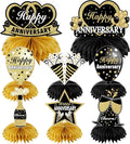 8Pcs Happy Wedding Anniversary Decorations Table Honeycomb Centerpieces, Anniversary Theme Party Supplies for Adult, Black Gold 10th 20th 30th 40th 50th 60th Anniversary Table Sign Decor