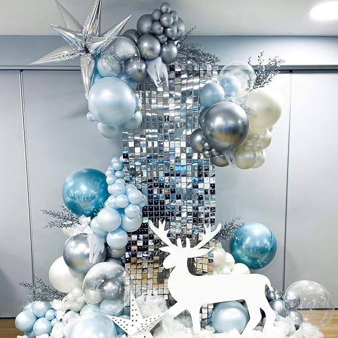 Snowflake Balloon Garland Arch Kit Winter Snowflake Balloons with Silver Blue White Snow Confetti Latex Balloon for Winter Wonderland Christmas Baby Shower Princess Birthday Party Decor