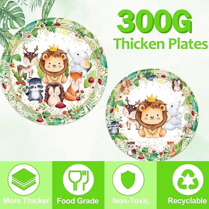 Jungle Animals Party Decorations - 350 Pcs Safari Animal Baby Shower Plates and Napkins, Wild Animals Theme Disposable Tableware Set for Baby Shower Zoo Birthday Party Supplies Favors, Serves 50
