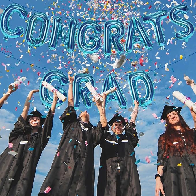 KALOR 16 Inch Dark Blue Congrats Grad Banner Balloons, Dark Blue Congrats Grad Letters Sign, Graduation Decorations 2026 for Graduation Party Decorations 2026