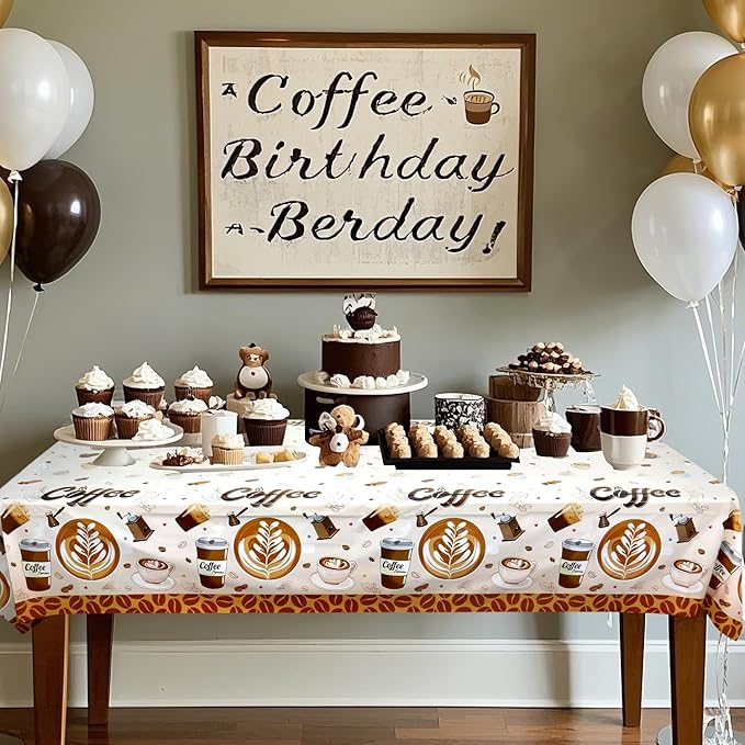 4 Pack Coffee Party Tablecloth - Coffee Table Cover Decoration Tablecover for Party Baby Shower Supplies Birthday Decorations (51 x 86 Inches)