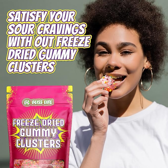 Bliss Life Freeze Dried Gummy Clusters Fruit Candy from TikTok, ASMR Crunchy Candy, Sweet and Sour Kids Snacks, Unique Novelty Snack for Kids 3OZ