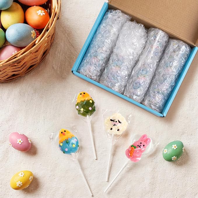 Easter Bunny Lollipops, With Natural Colors – 24 Count Individually Wrapped Candy Pops, Bunny Chick And Lamb Shaped Lollipops Easter Candy, For Baskets, Party Favors And Spring Candy