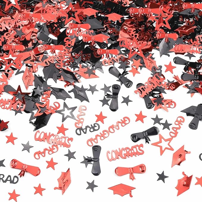 Red and Black Graduation Confetti 2026, 1000 Pcs Congrats Grad Confetti Class of 2026 Party Table Centerpiece for 2026 Graduation Party Decorations