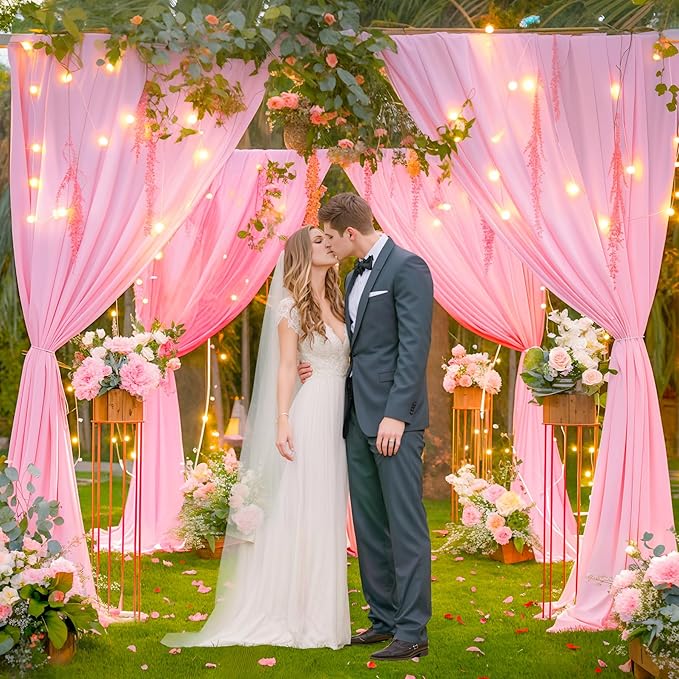 10 x 10ft Baby Pink Backdrop Curtains with Lights String for Girls Birthday Photo Backdrop Drapes Wrinkle Free Polyester Curtain Backdrop for Parties Wedding Reception Baby Shower Ceremony-5 x 10ft 2P