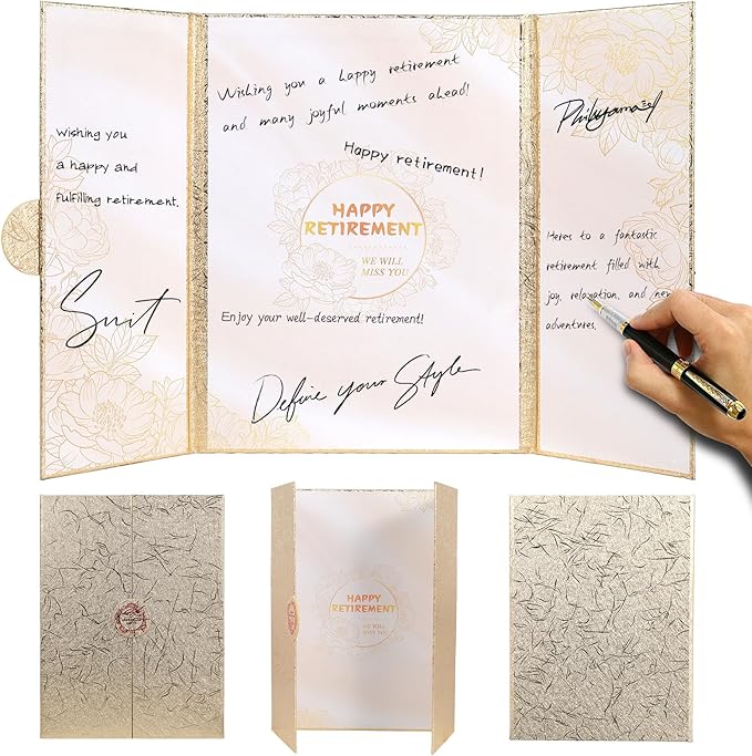 Retirement Party Decorations, Happy Retirement Guest Book Alternative, Farewell Gifts for Women Men, Farewell Party Supplies Going Away Gifts for Office Coworker (Gold)