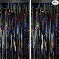 4 Packs Black Foil Fringe Curtain, Glitter Metallic Tinsel Backdrop for Birthday, Wedding, Bridal Shower, Halloween, Gold and Black Party Decorations Supplies