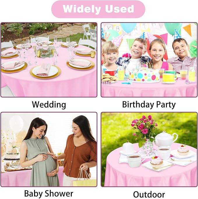 Kopokita 2 Pack Pink Round Disposable Plastic Tablecloths 84 inch Party Table Covers