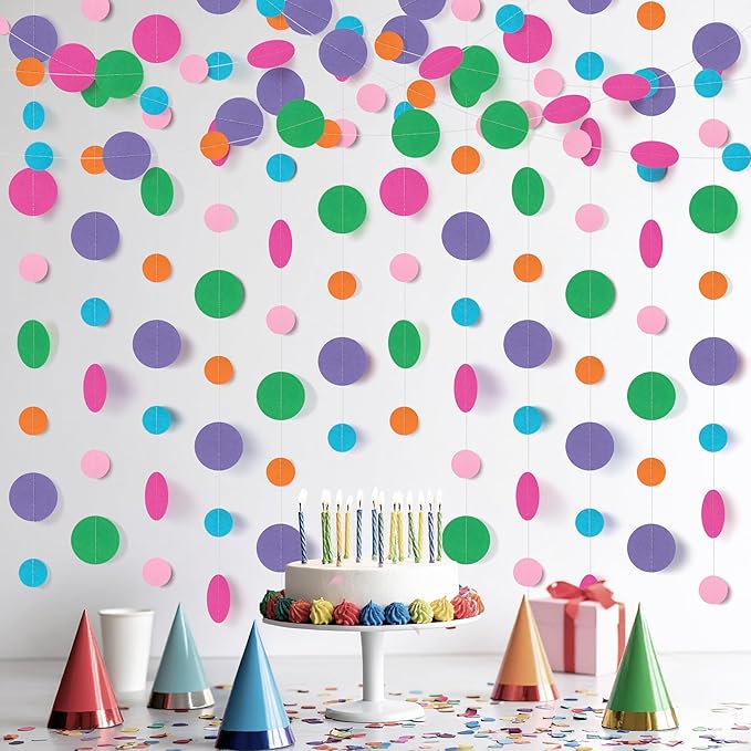 KatchOn, Circle Dots Paper Garland - 65 Feet, Pack of 5 | Colorful Rainbow Garland for Rainbow Birthday Decorations | Multicolor Hanging Decorations for Classroom Decor, Baby Shower, Unicor Birthday