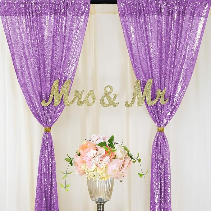 B-COOL Lavender Sequin Backdrop Curtains 2 Panels 2ftx8ft Purple Sparkly Curtains for Birthday Party Wedding Glitter Curtains Backdrop Decorations