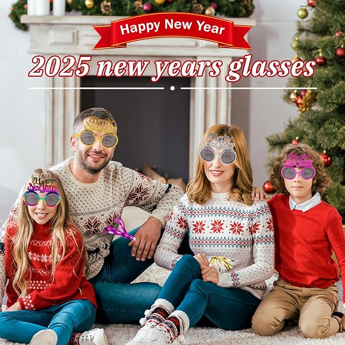 16Pcs New Years Eve Party Supplies 2026 Including Happy New Year Eyeglasses and Metallic Fringed Noise Makers 2026 Glasses New Years Plastic Funny Sunglasses Eyewear
