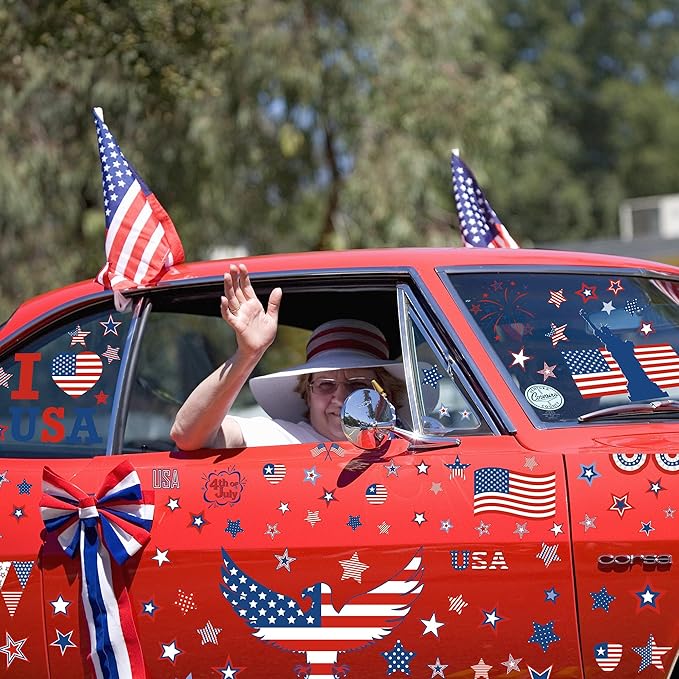 152 Pcs 4th of July Window Clings, 9 Sheets Patriotic Window Clings Decals, Watercolor Double-Sided American Flag Stars Firework Window Stickers for Independence Day Parade Veterans Memorial Day Decor