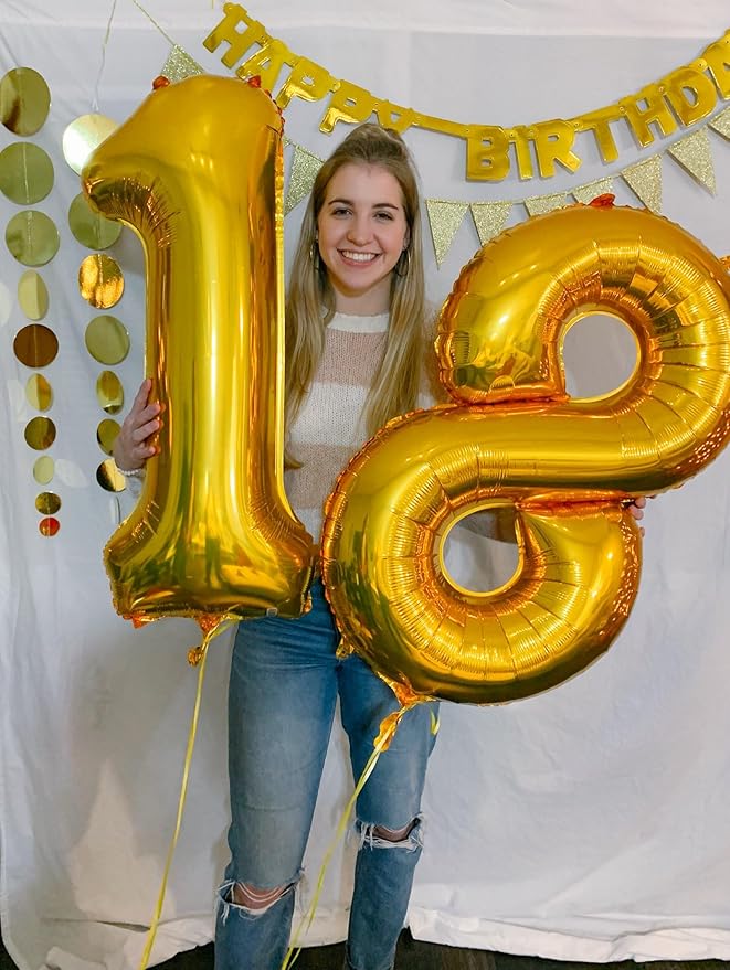 Gold Number 13 Balloon 40 inch, 13 Number Balloons, 13th Gold Birthday Decorations, 13 Year Old Girls Boys Golden Party Supplies