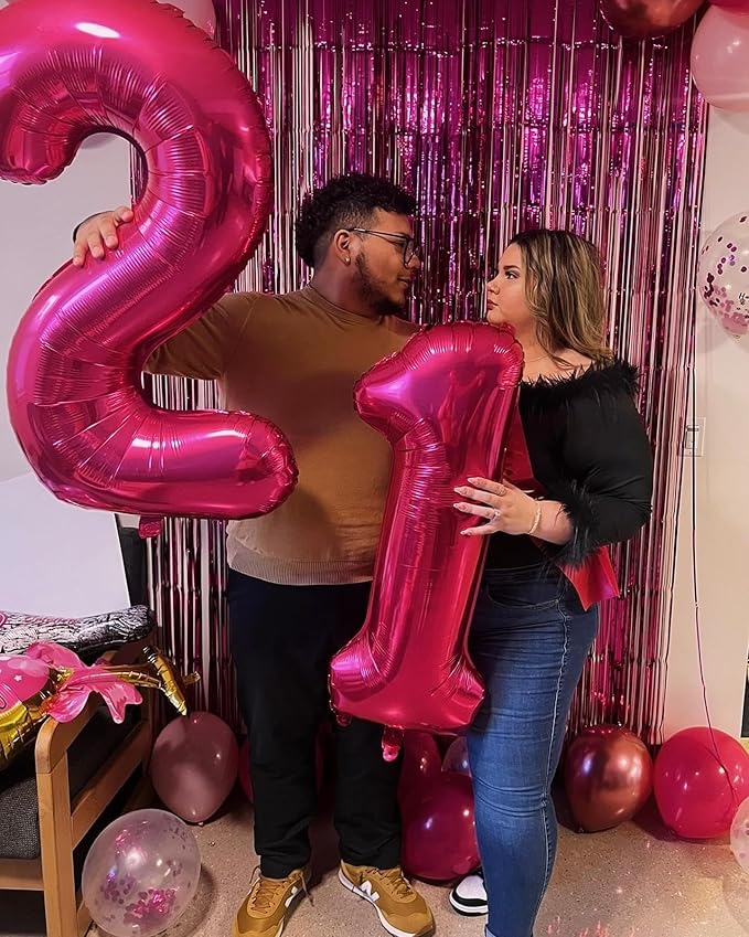 Hot Pink Number 12 Balloons 40 inch, 12 Number Balloons, 12th Birthday Decorations for Girls 12 Year Old Hot Pink Party Supplies