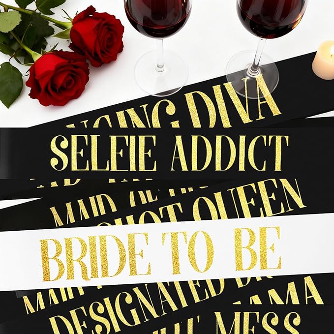 12 Pack Bachelorette Party Sash Set - Bride to Be Sash + 11 Funny Group Sashes for Bridal Shower, Engagement Celebration & Girls’ Night Out, Includes Safety Pins