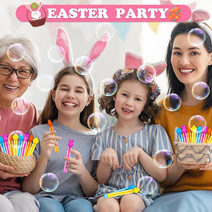 Easter Mini Bubbles Wands Toys Gifts Bulk for Kids,64 Pack Easter Party Favors Supplies for Toddlers,Easter Basket Goodie Gift Treat Bag Stuffers,Non Candy Classroom Prizes Pinata Fillers for Boy Girl