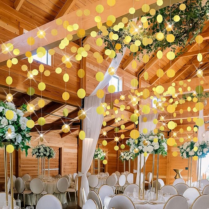 Syhood 6 Pcs Party Decorations Paper Dot Circle Garlands Glitter Streamers Hanging Banner Decor for New Year Baby Shower Wedding Birthday Backdrop Supplies (Mirror Gold)