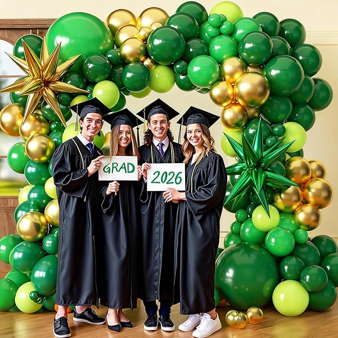 Green and Gold Balloon Garland Arch Kit with Stars, Different Sizes Emerald Dark Pastel Green Gold Balloons for Birthday Party 2026 Graduation Decorations Jungle Green Party Decorations