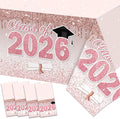 ssailue decor Pink Graduation Decorations Class of 2026 Tablecloth,4 Pieces 2026 Graduation Party Tablecloth, Class of 2026 Decorations Plastic Disposable Table Cover Party Supplies
