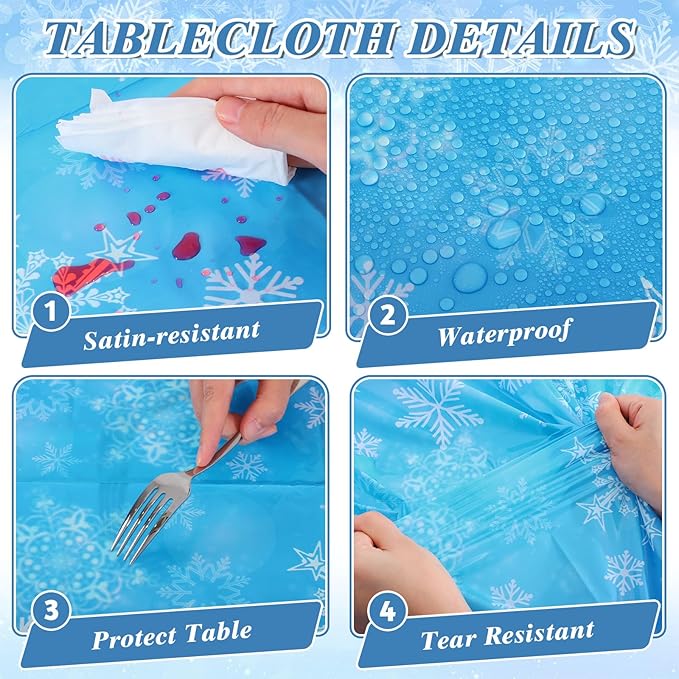 3 Pack Frozen Tablecloth, 54 x 108 Inch Snowflake Plastic Tablecloths Blue and Purple Snowflakes Table Cover, Winter Wonderland Table Cloth for Holiday Frozen Birthday Party Supplies