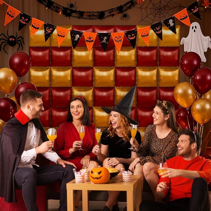 50PCS Metallic Burgundy and Gold Square Balloons Wall,19'' Reusable DIY Mylar Double Balloons Garland Tunnel Arch Kit for Baby Shower Anniversary Bachelorette Birthday Engagement Bridal Decor ﻿