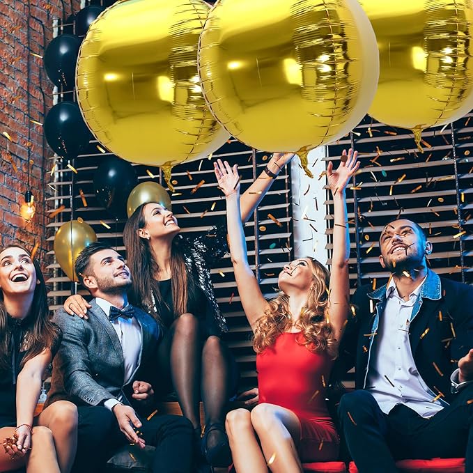 3 Pcs 32 Inch Metallic Gold Foil Giant Balloons 4d Jumbo Round Ball Large Holographic Balloons for Birthday Wedding Bridal Shower Anniversary Party Backdrop Decorations