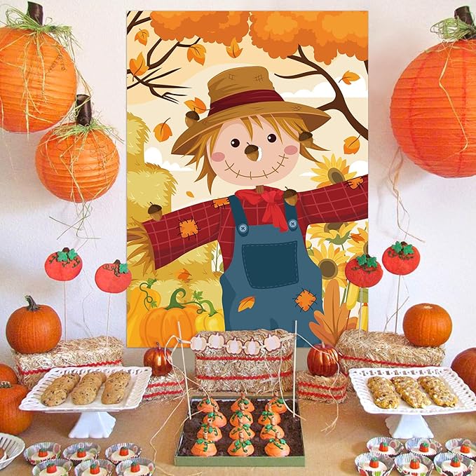 Hooqict Thanksgiving Games for Kids Party Pin The Nose on The Scarecrow Thanksgiving Activities Fall Festival Games Autumn Harvest Party Decorations, Large Pin The Tail Poster with 48 Stickers