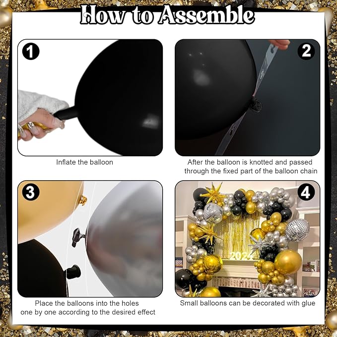 2026 Graduation Balloon Garland Arch Kit, Black Gold Silver Balloon Arch 2026 Graduation Decorations Disco Star Balloons for Grad Celebrations New Year Birthday Party Decorations