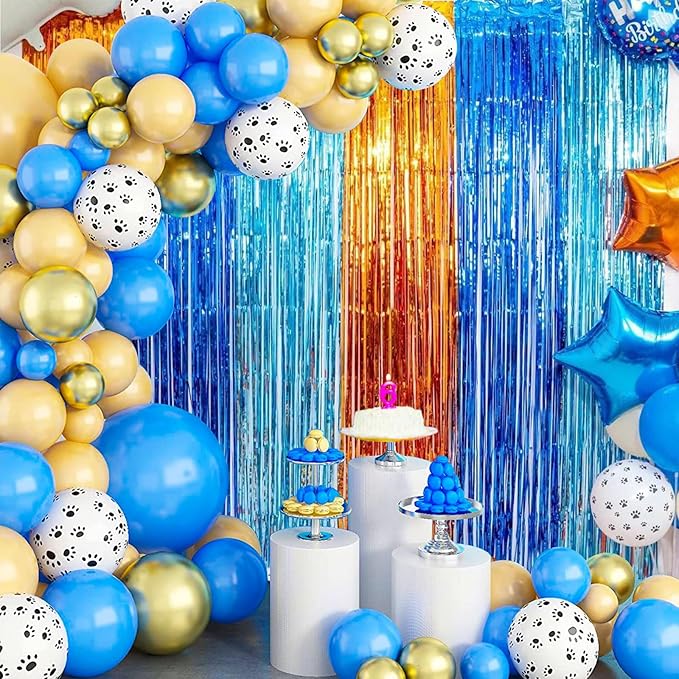 MYUPDALIN 2 Pack Blue Dog Party Decorations Foil Tinsel Photo Booth Prop Backdrop Fringe Curtains Birthday Party Supplies