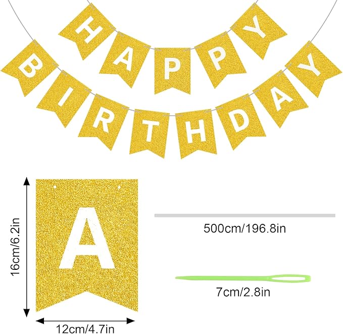 Gold Happy Birthday Banner Sign for Backdrop Gold Happy Birthday Decorations for Women Men Kids Golden Party Banner Garland Wall Door Bunting Flag